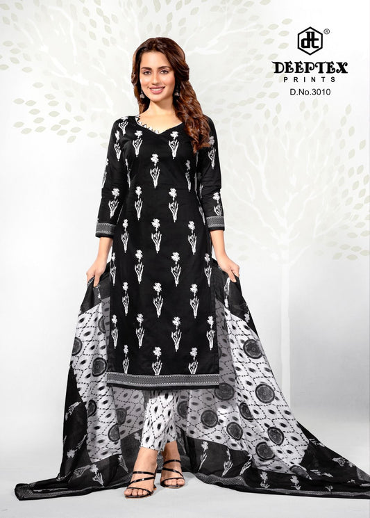 ₹525! Deeptex black&white cotton printed dress material
