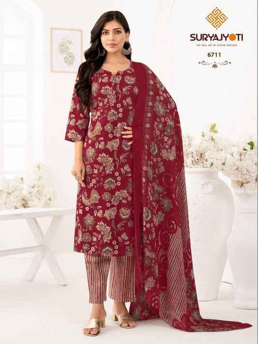 ₹ 599! Suryajyoti trendy Cotton printed Dress Materials