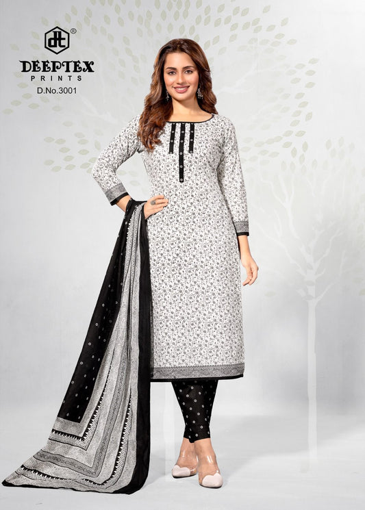 ₹525! Deeptex black&white cotton printed dress material
