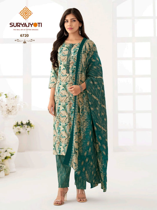 ₹ 599! Suryajyoti trendy Cotton printed Dress Materials