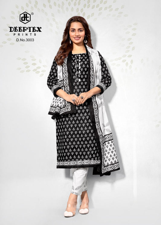 ₹525! Deeptex black&white cotton printed dress material