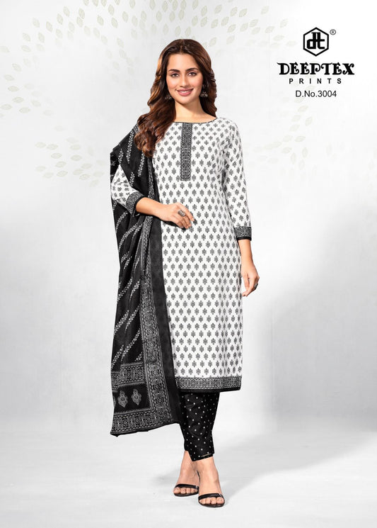 ₹525! Deeptex black&white cotton printed dress material