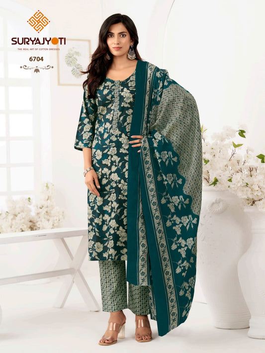 ₹ 599! Suryajyoti trendy Cotton printed Dress Materials