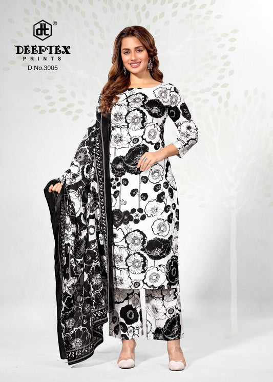 ₹525! Deeptex black&white cotton printed dress material