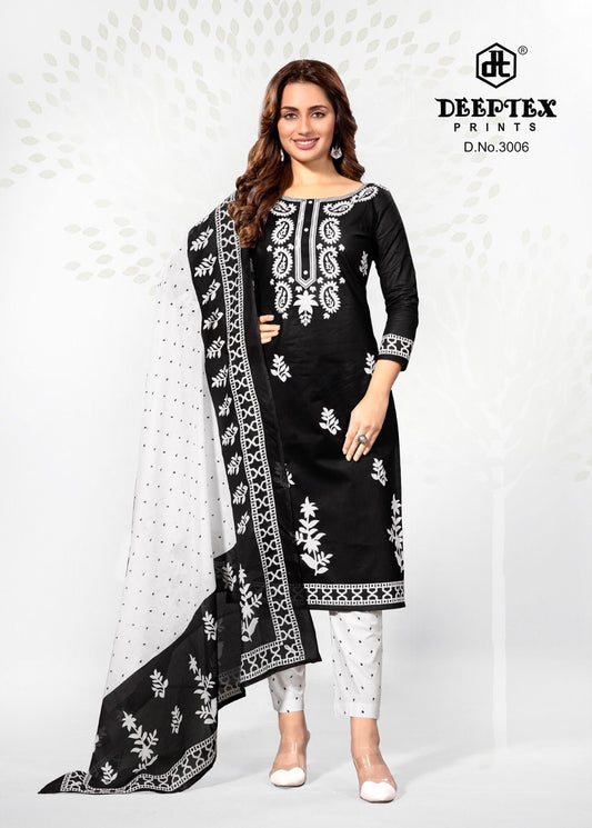 ₹525! Deeptex black&white cotton printed dress material