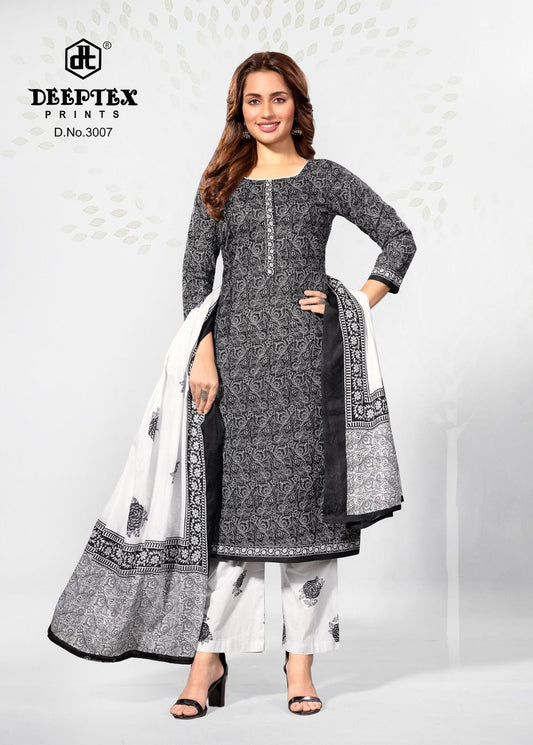 ₹525! Deeptex black&white cotton printed dress material