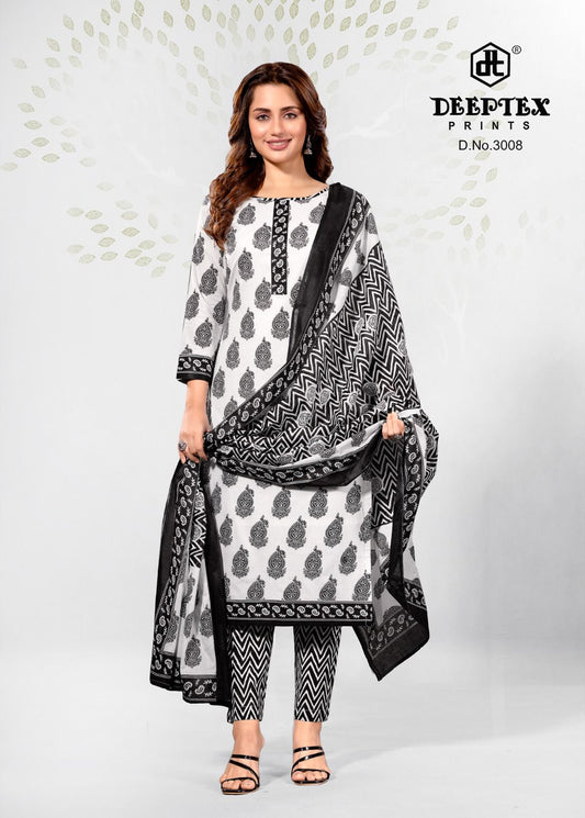 ₹525! Deeptex black&white cotton printed dress material