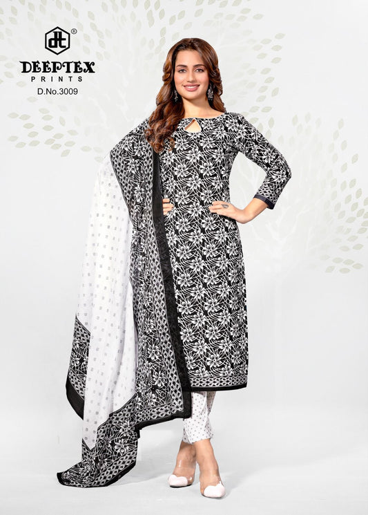 ₹525! Deeptex black&white cotton printed dress material